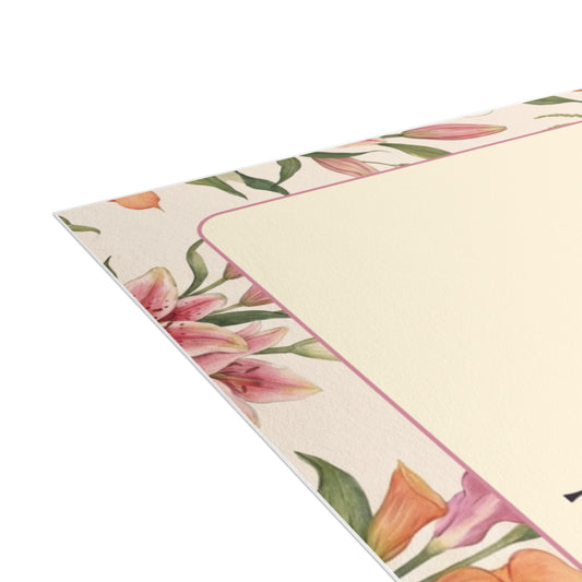 The Lily note card detail view showing white lily floral pattern.
