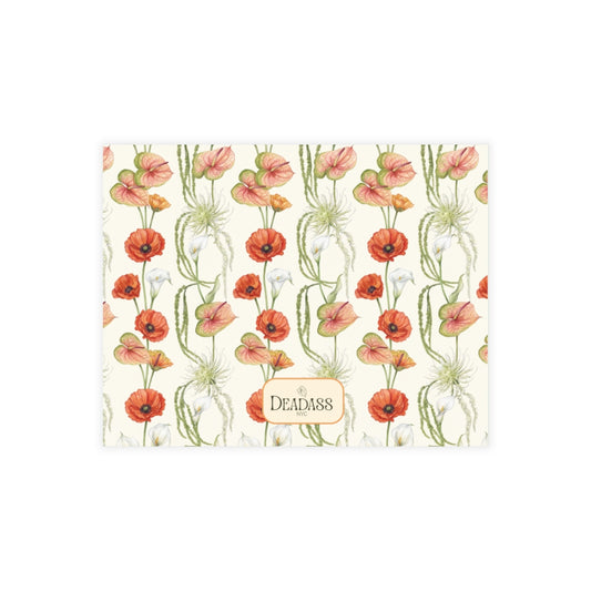 The Henry Street note card detail showing warm copper anthurium floral pattern.