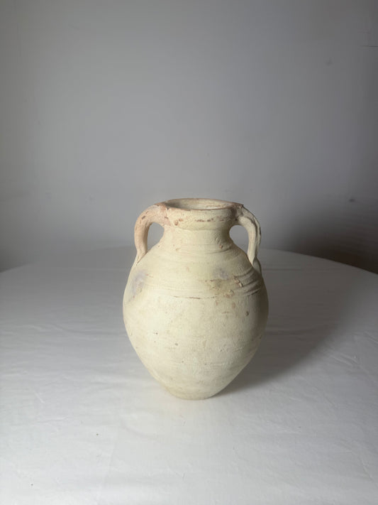 Large 13-inch terracotta vase scaled for mantel and dining-table silk flower centerpieces. Hand-picked in NYC.