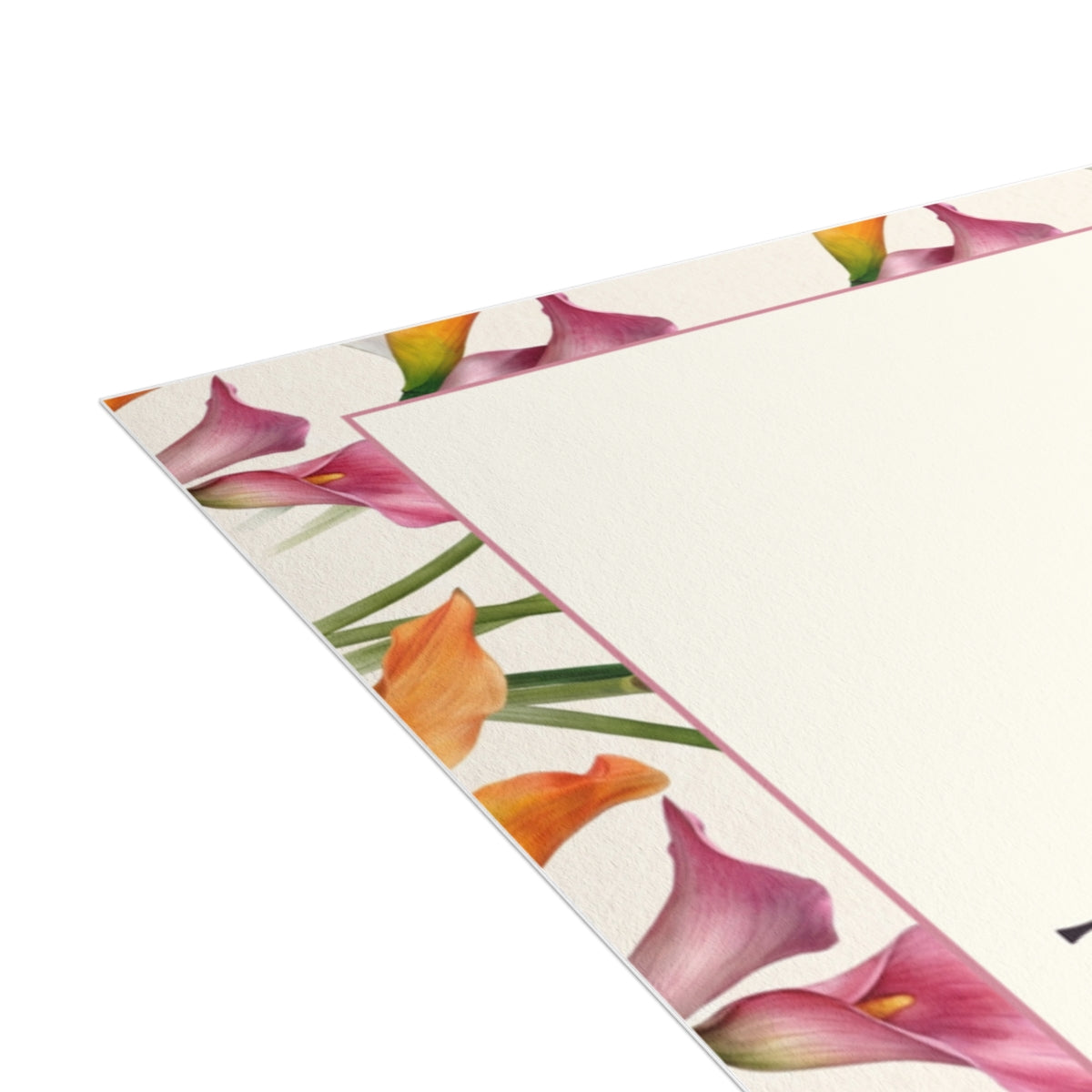 Lifestyle photo of The Chelsea personalized coral floral note cards.