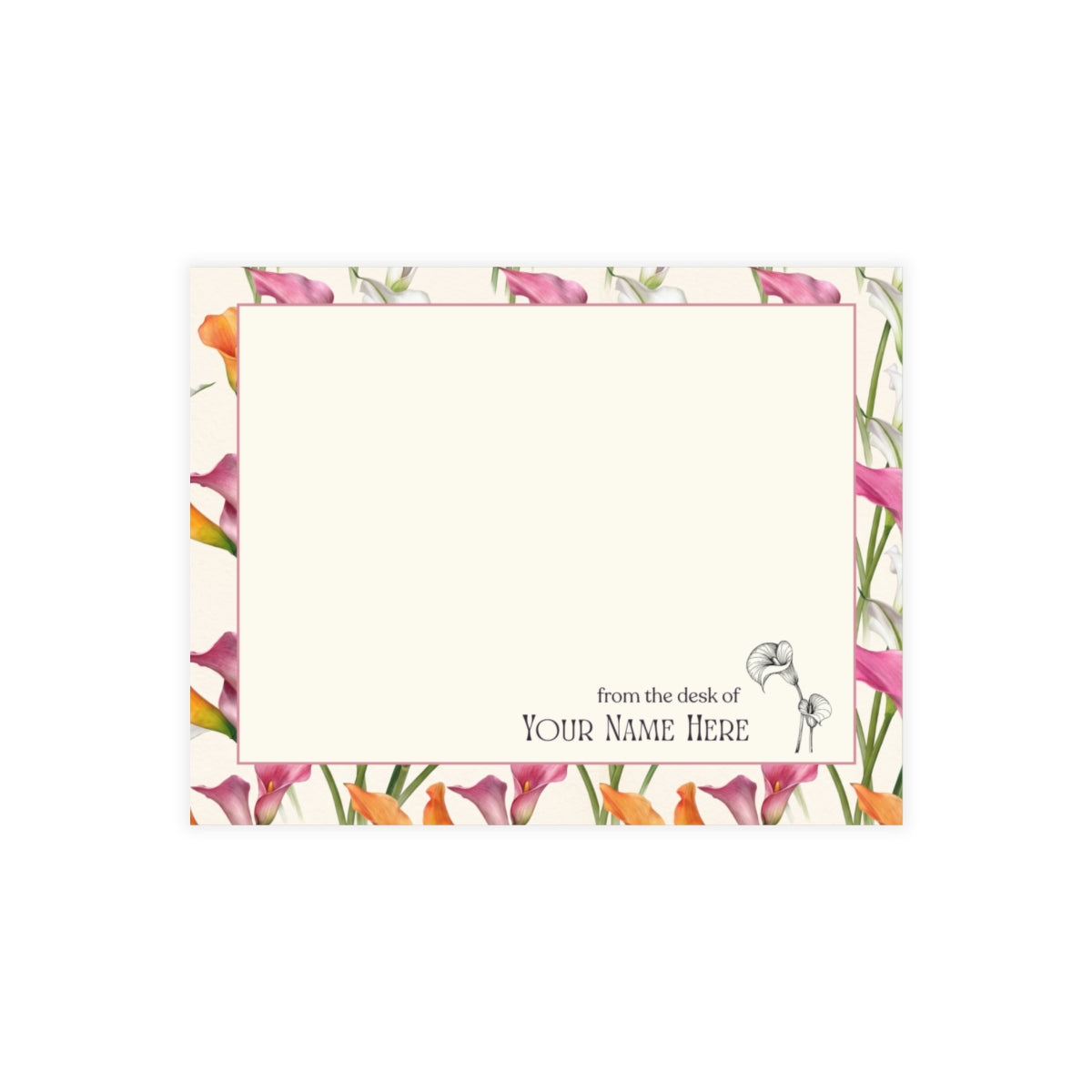 The Chelsea personalized note card set with warm coral and cream floral stationery.