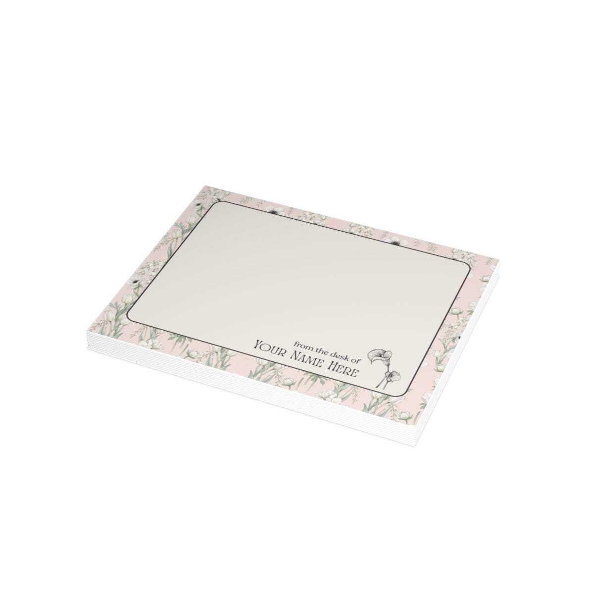 Lifestyle photo of The Gramercy personalized floral note cards.