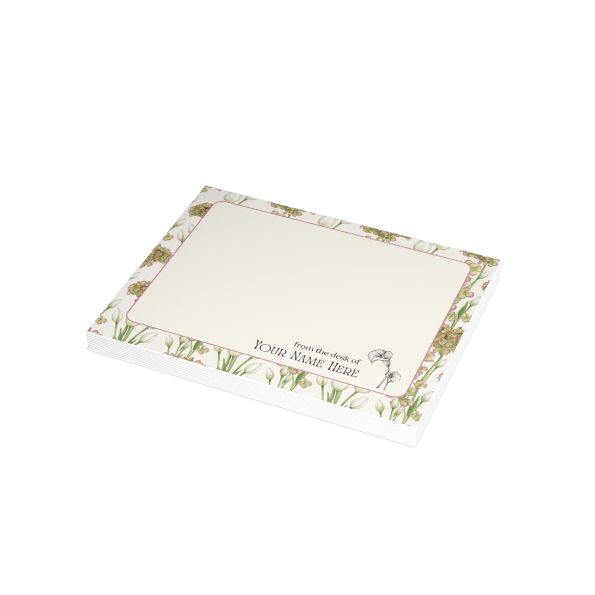 Lifestyle photo of The Madison personalized floral note cards.