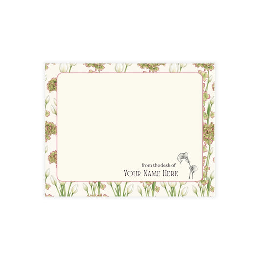 The Madison personalized note card set with pink calla lily floral stationery.