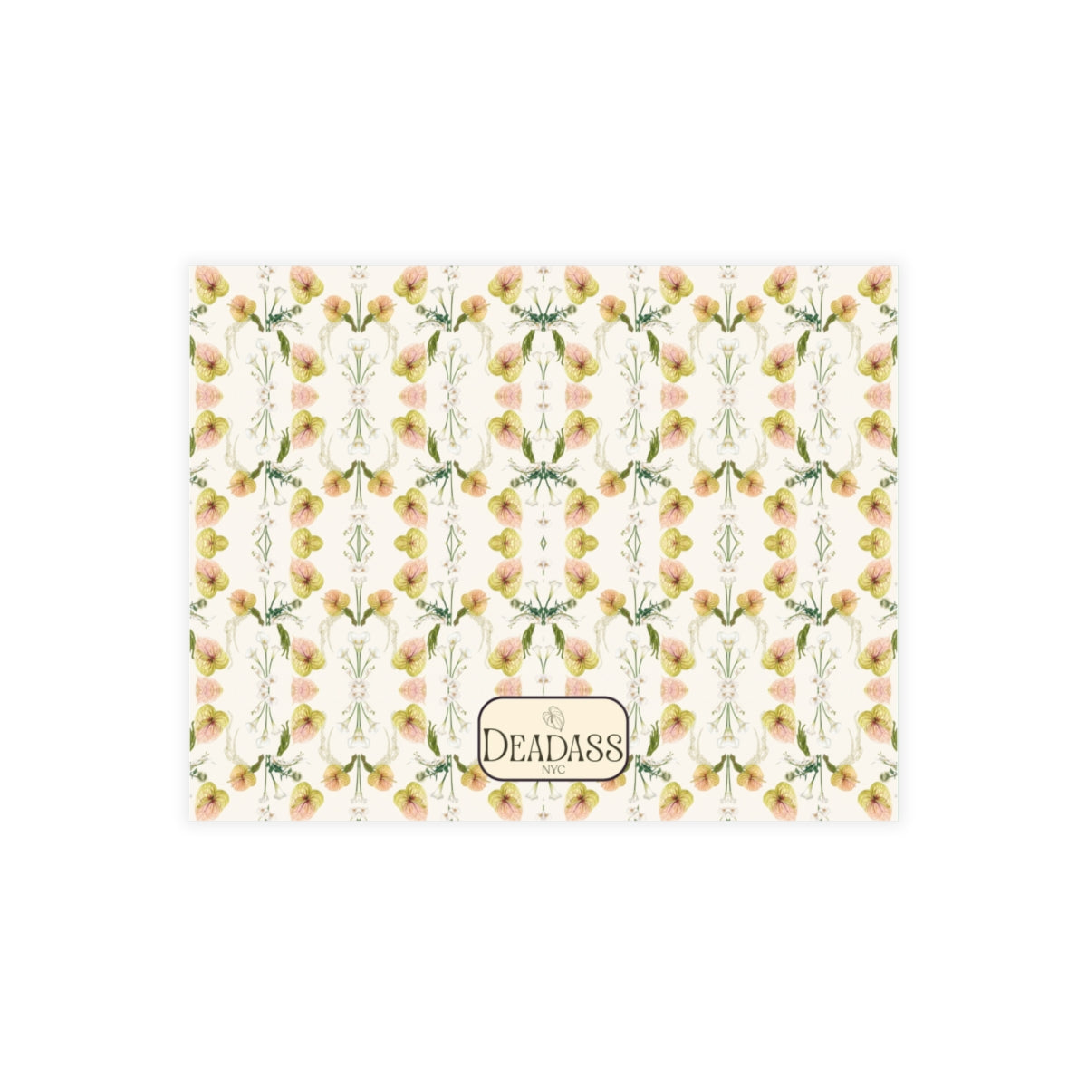 The Sara J note card detail showing white orchid and anthurium floral pattern.