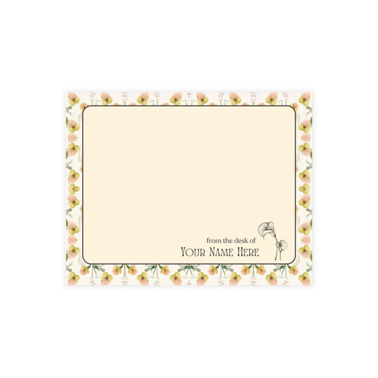 The Sara J personalized note card set with minimalist white orchid and anthurium floral stationery.